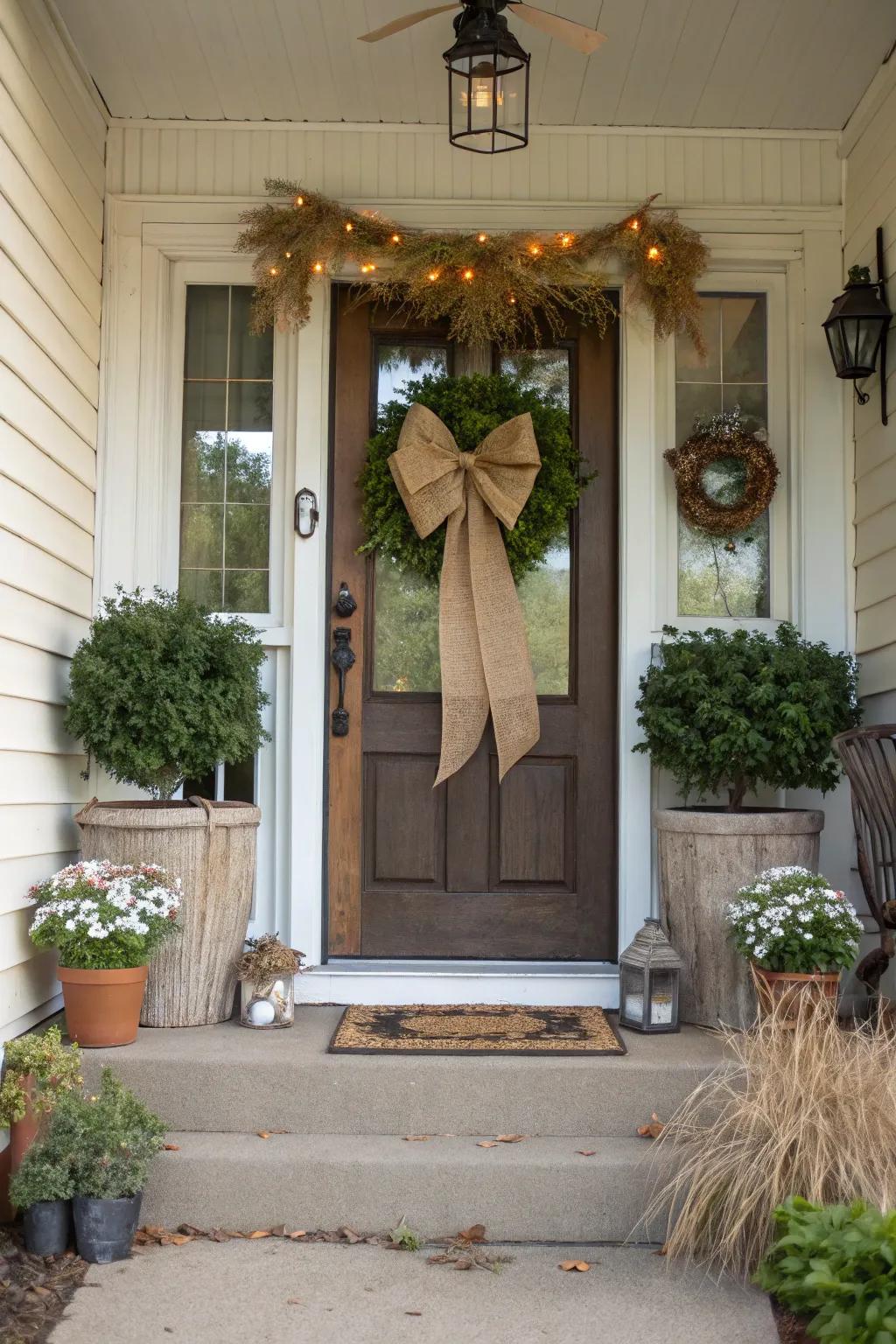 Bring rustic charm to your door with a hessian bow.