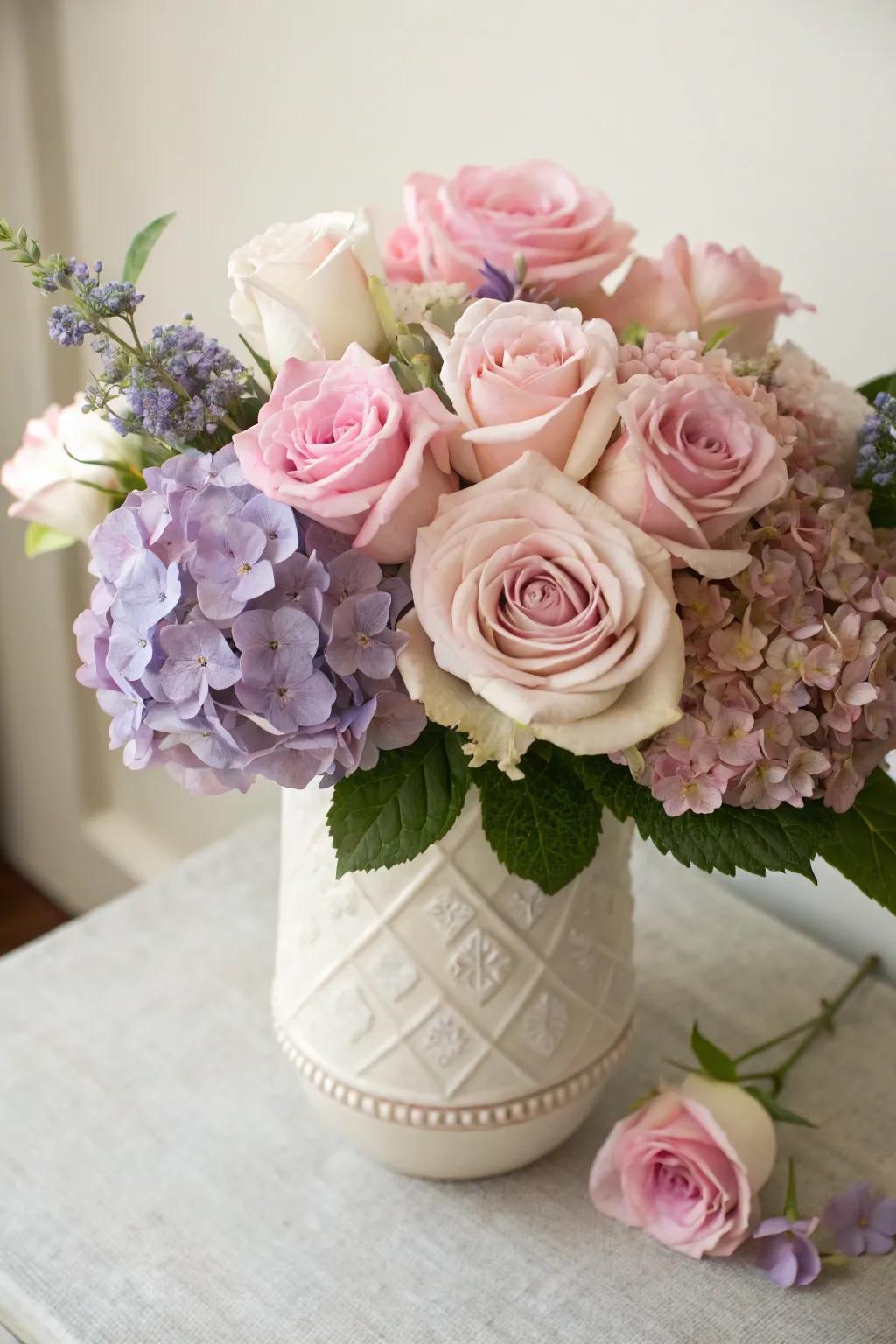 Soft flowers add a gentle charm to holiday decor.