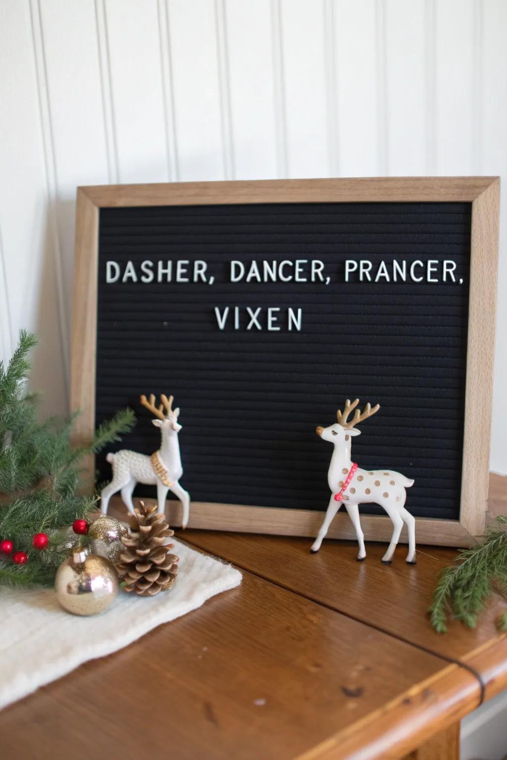A message board featuring Santa's mythical deer, adding a magical touch to your home.