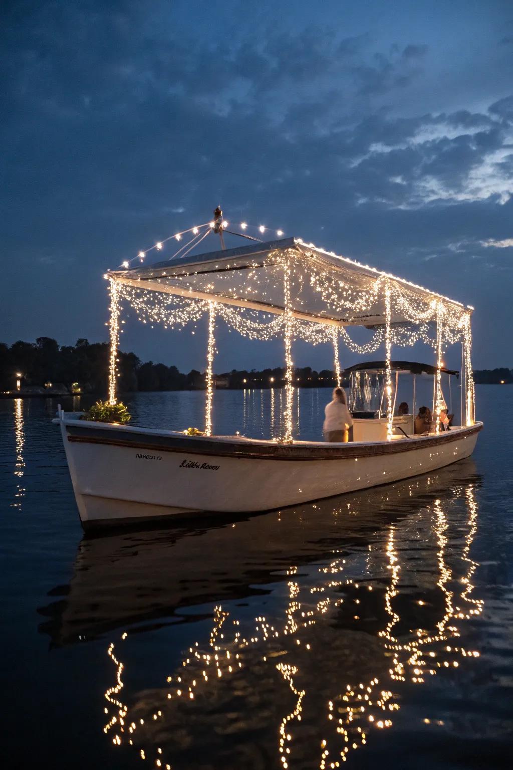 A boat under a sky of stars, crafting a serene and magical vista.