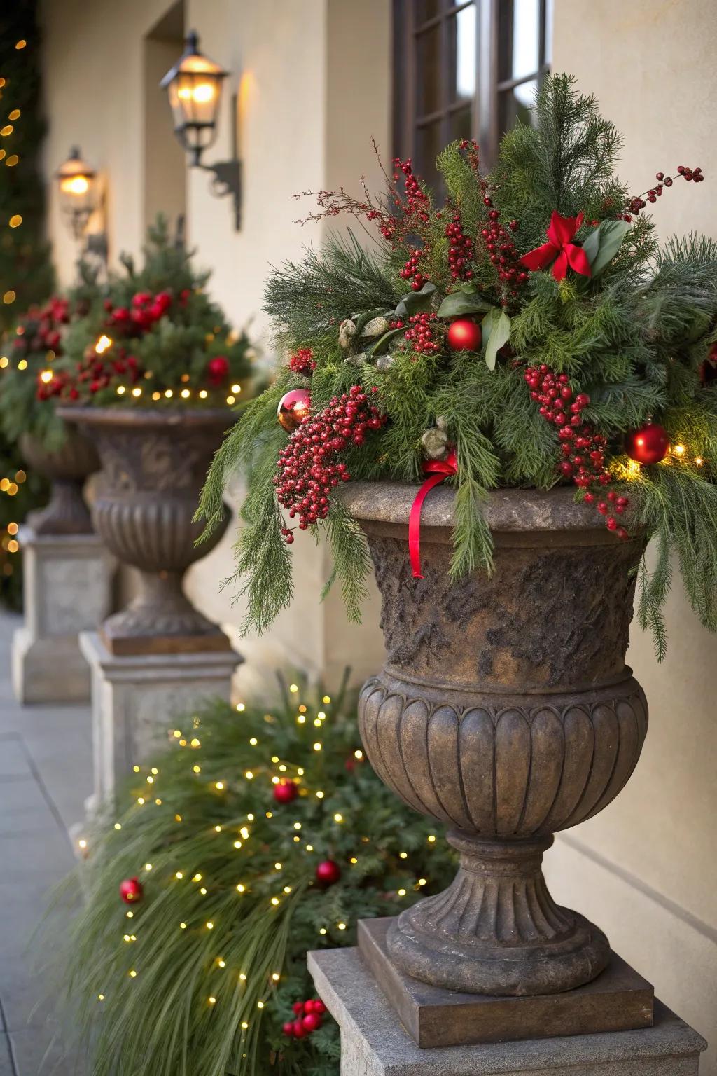 Spacious pots create a striking declaration on your porch.
