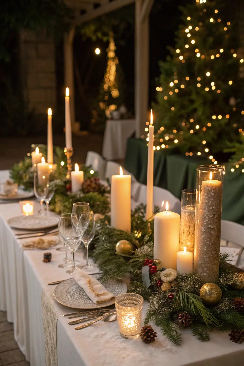 Enchanting candlelight establishes a romantic mood.