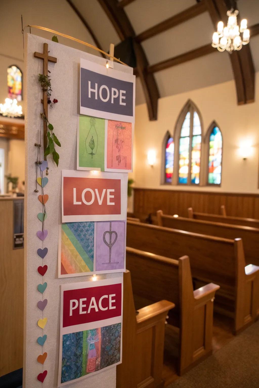 Interactive bulletin board featuring detachable cards for personal upliftment.