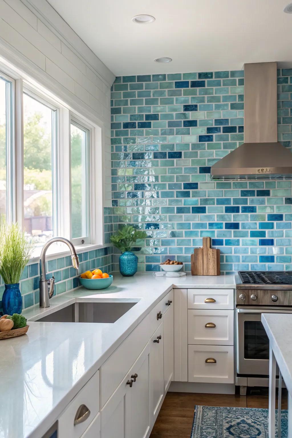 Glass tiles brighten up your space with their reflective properties.