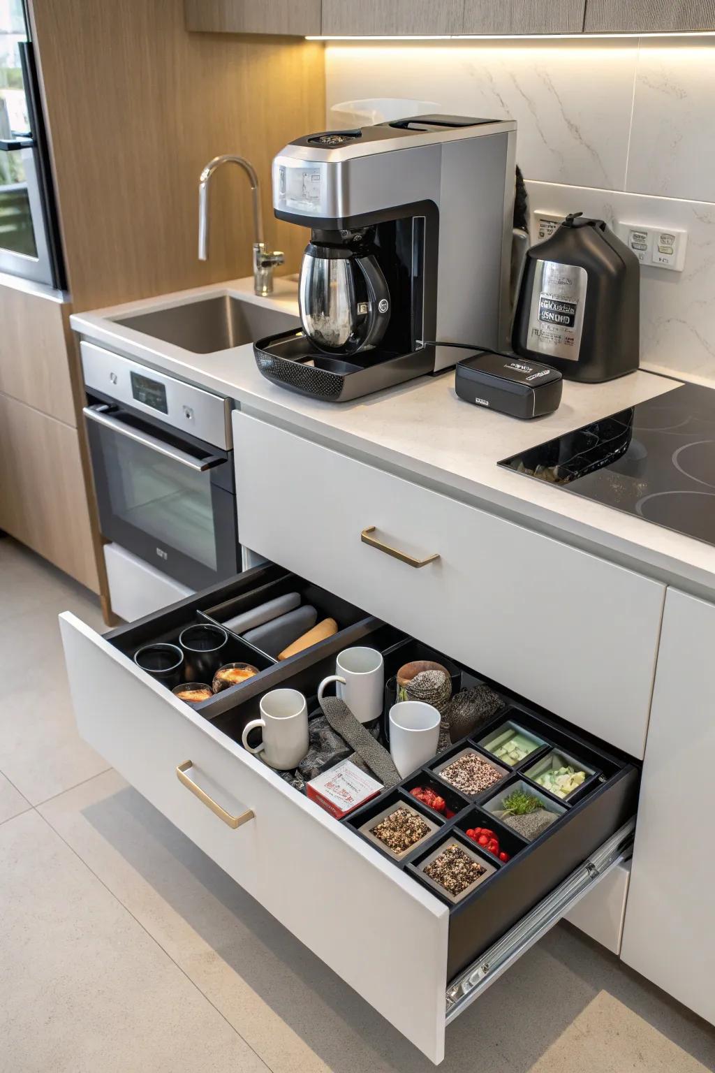An integrated coffee machine offers ultimate ease.