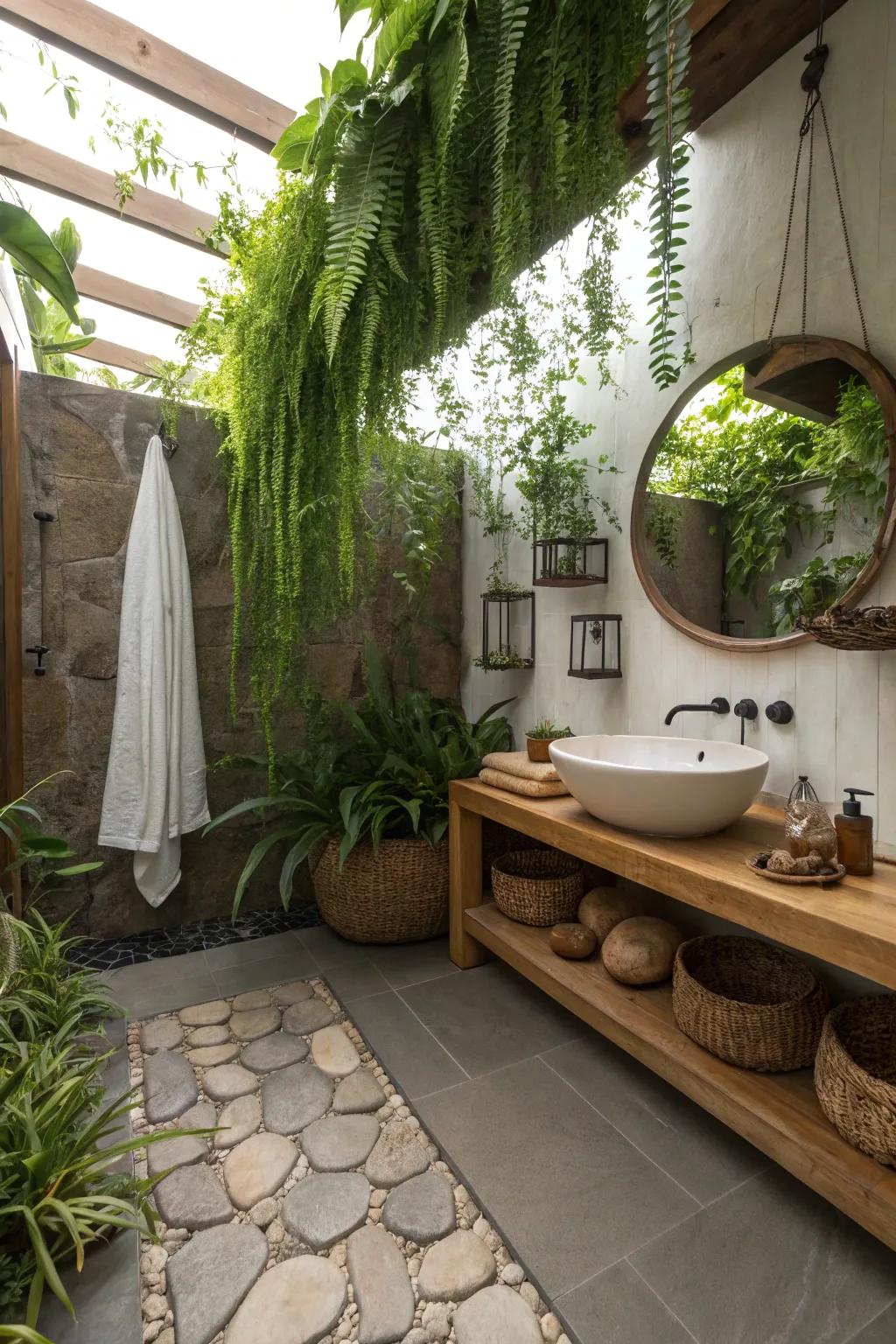 Nature's influence in a spirited bathroom.