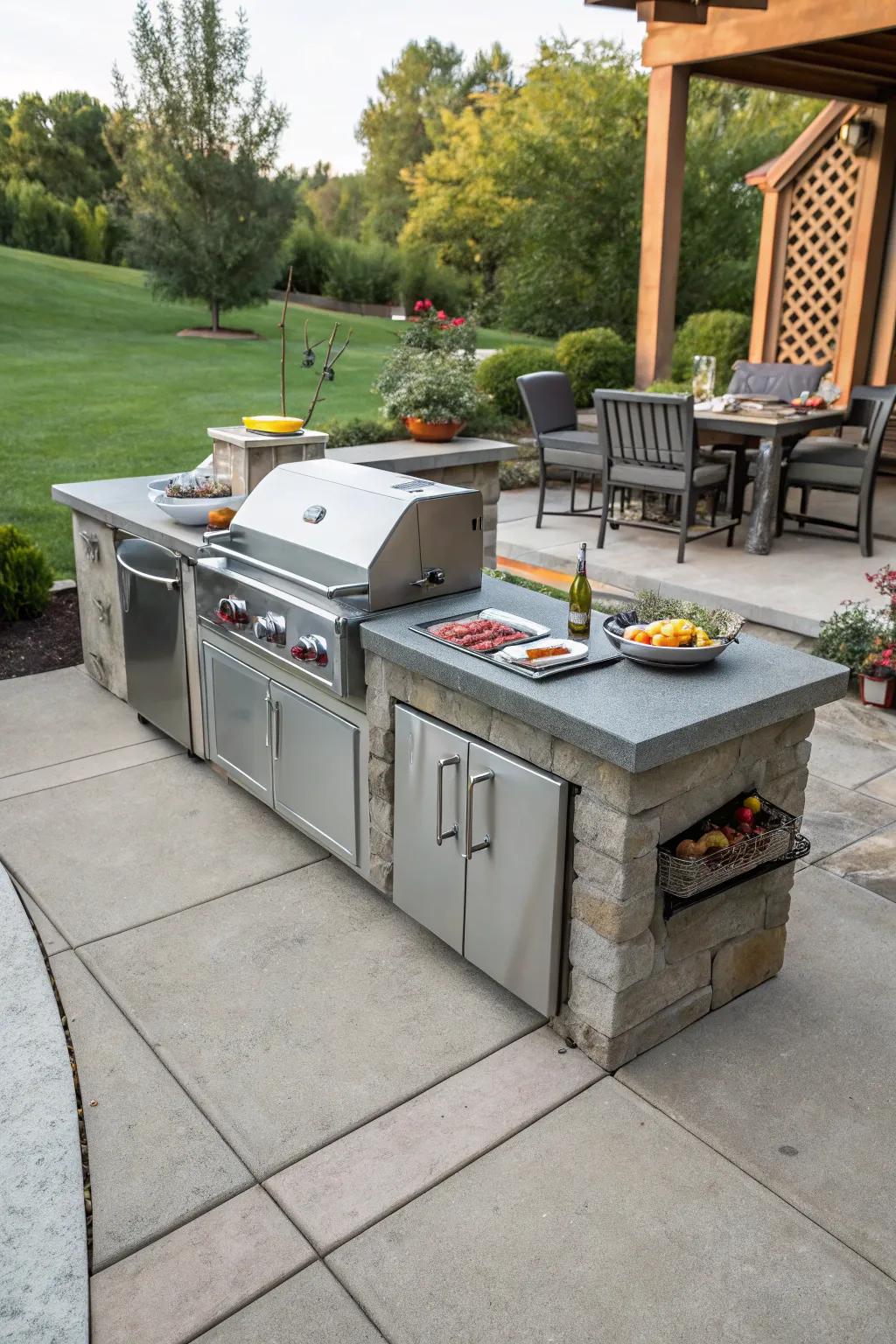 An exterior cooking station enhances your patio's functionality.