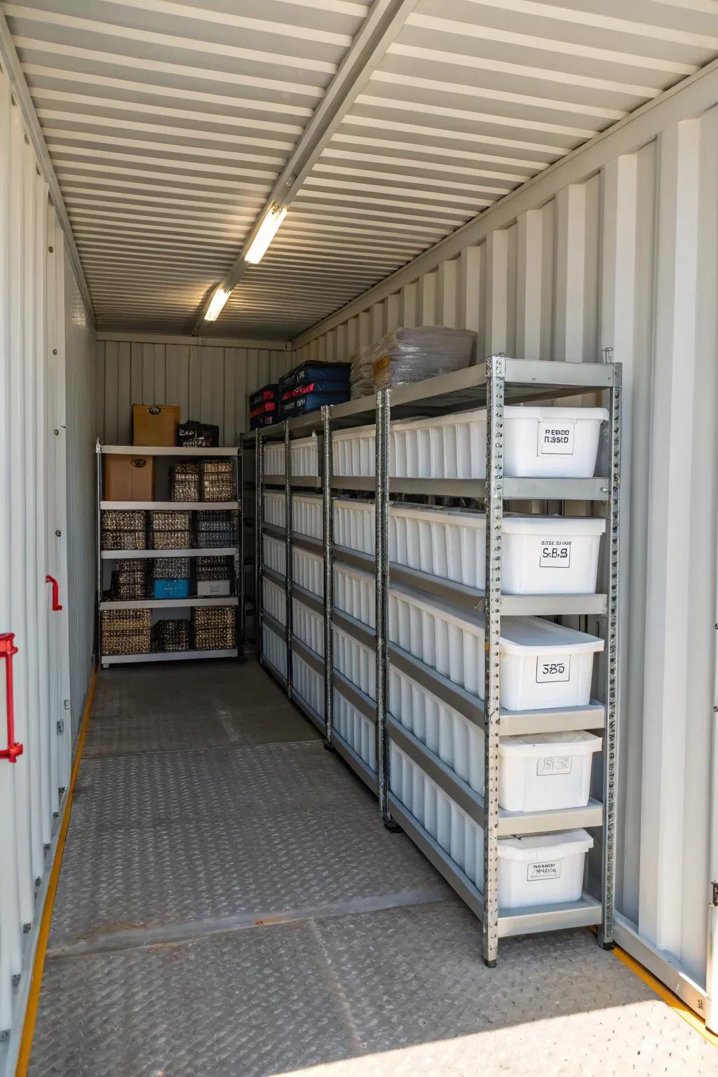Efficient indoor storage designs help maintain a functional and neat container.