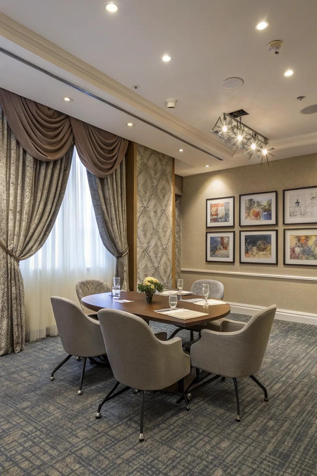 Wall decor and drapes enhance the elegance of any space.