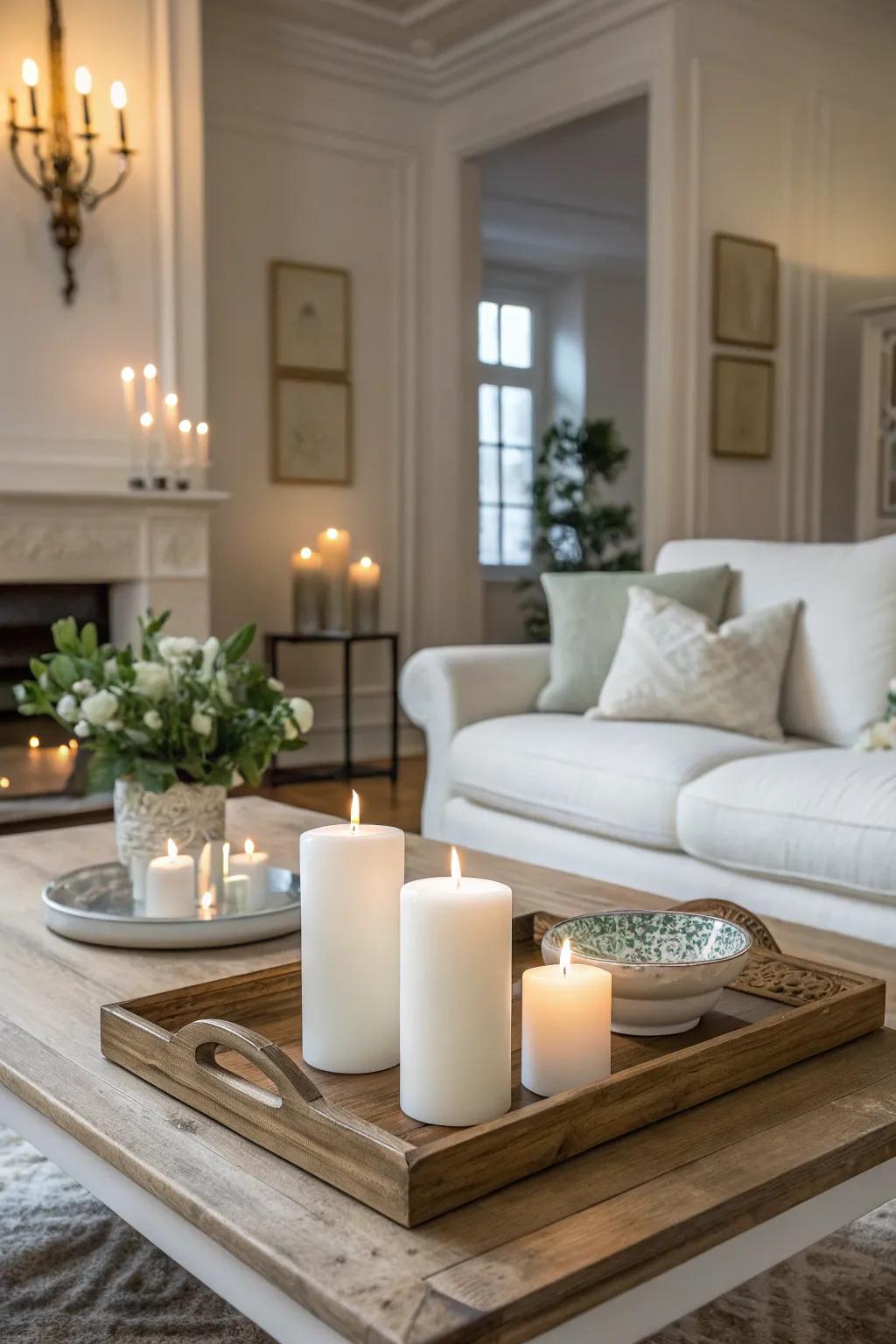 Understated white candles present understated elegance.