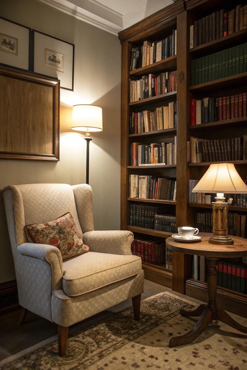 A reading area offers a serene getaway.