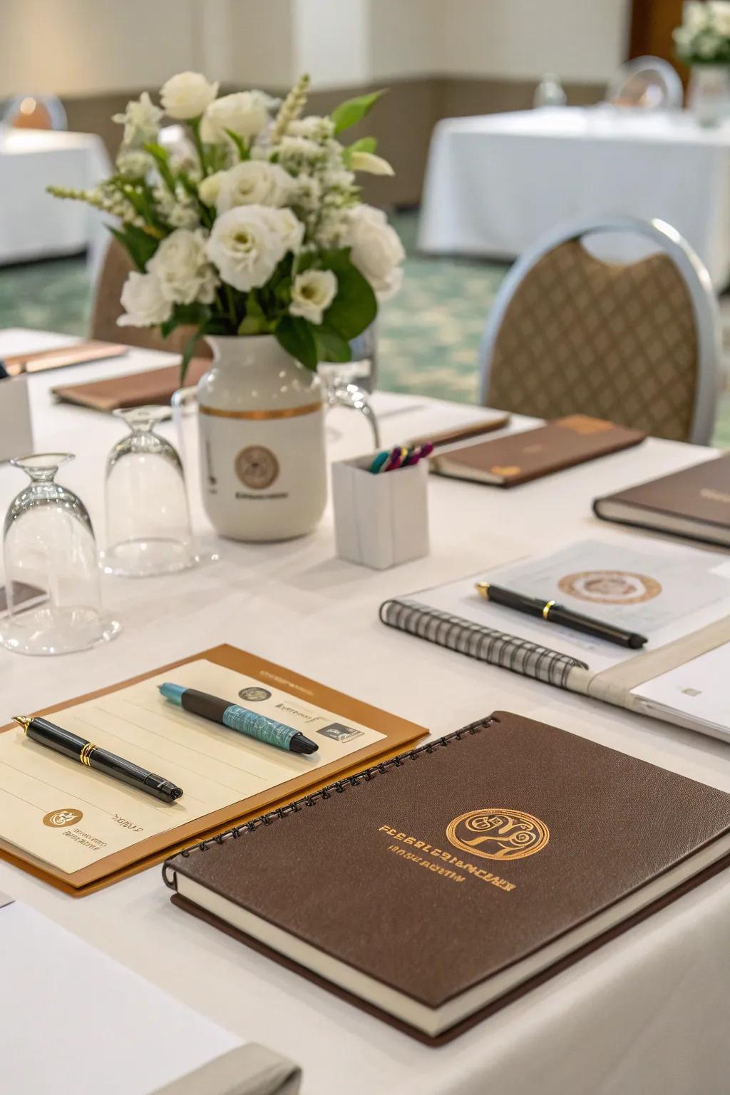 Branded accents incorporated into a corporate centerpiece.