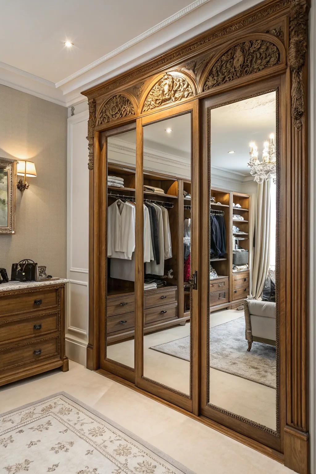 Frames add a classic touch to mirrored doors.