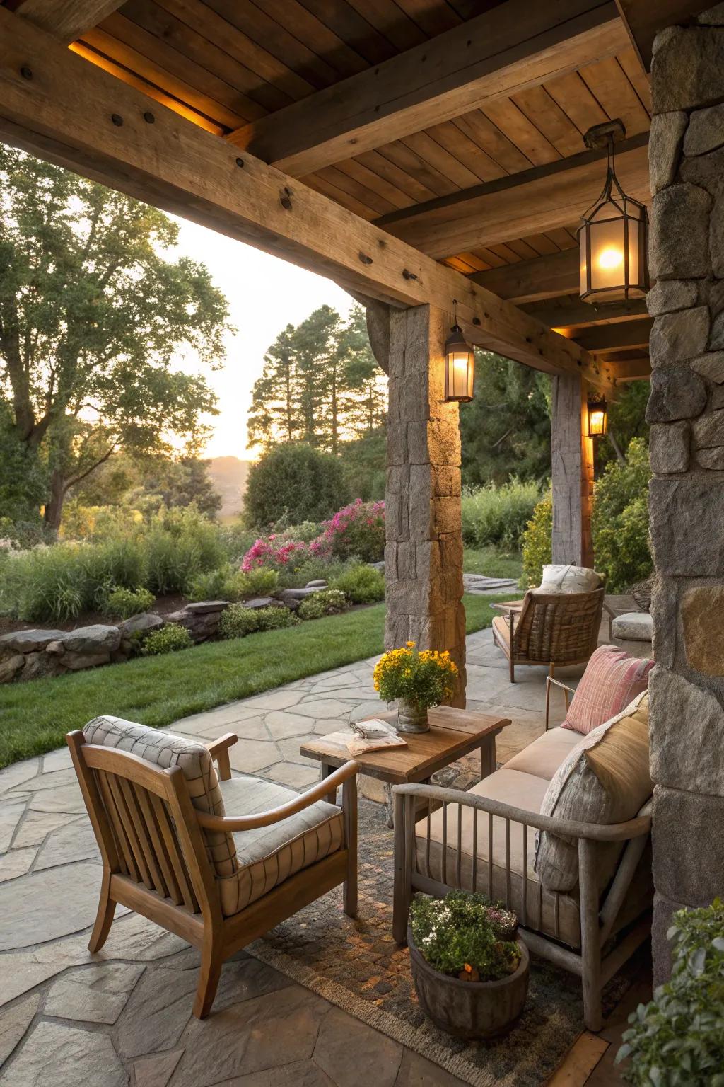 Natural materials infuse your patio with rustic appeal.