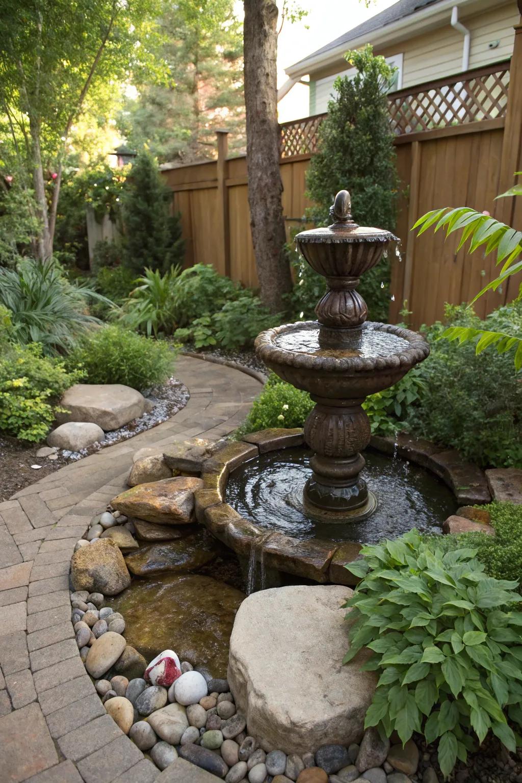 Water features bring serenity to outdoor areas.