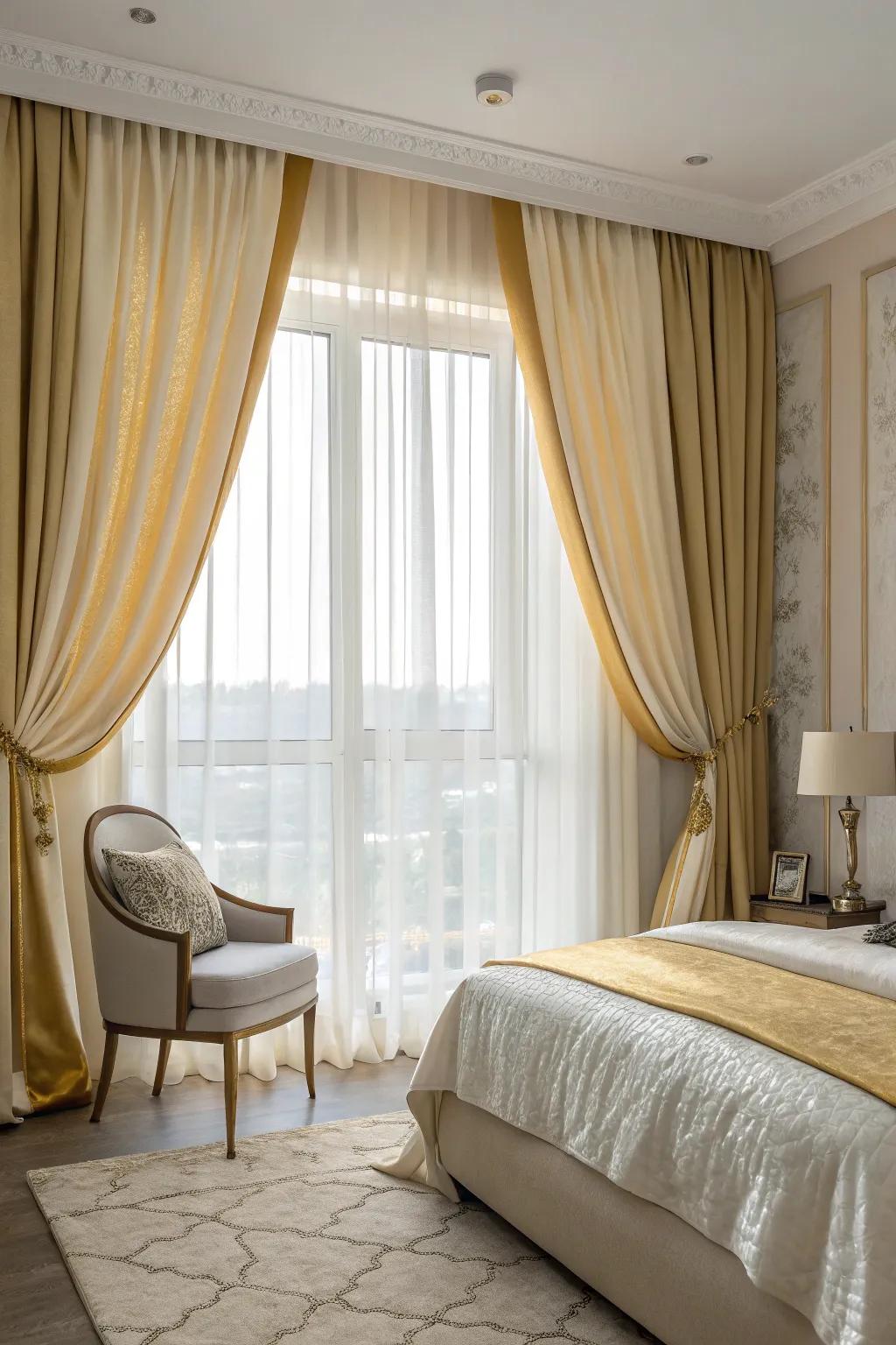 Rich drapes expose heat and style to the bedroom.