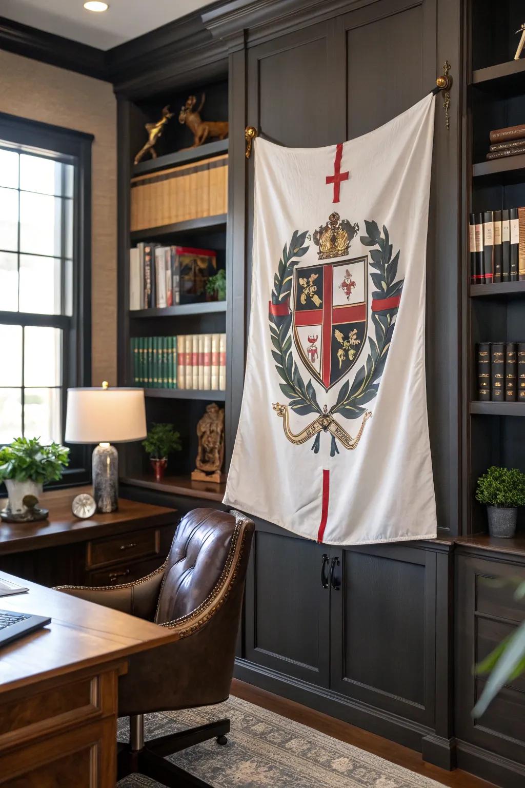 A custom symbol flag adds a personal touch to your decor.