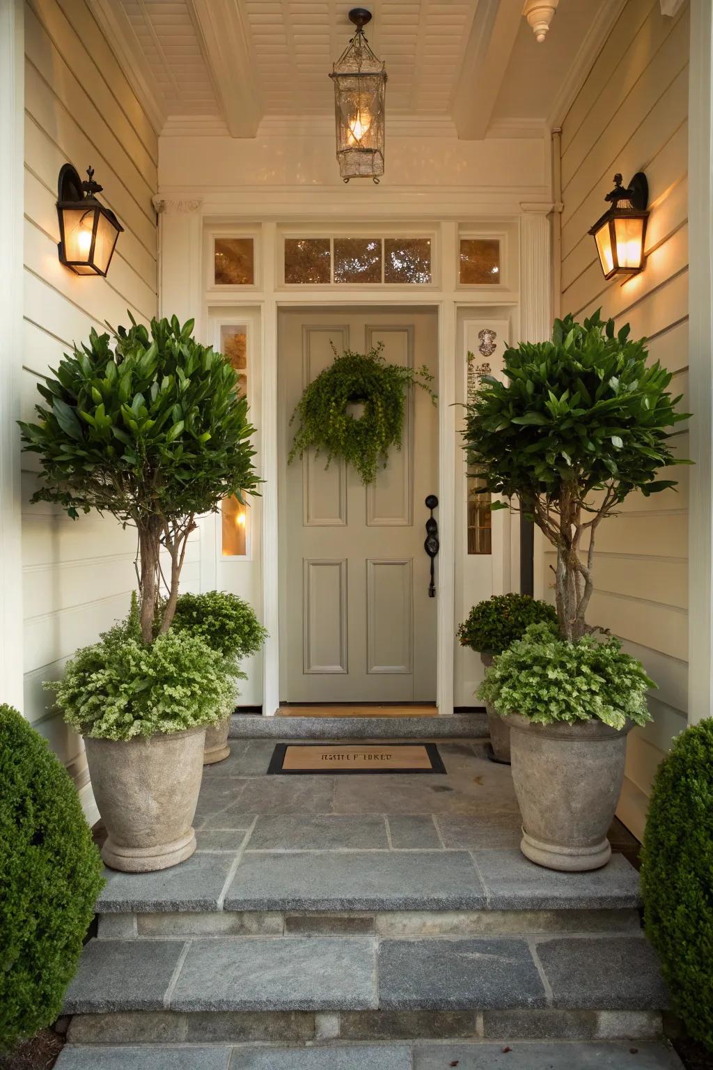 Symmetrical flora establishes a balanced aesthetic.