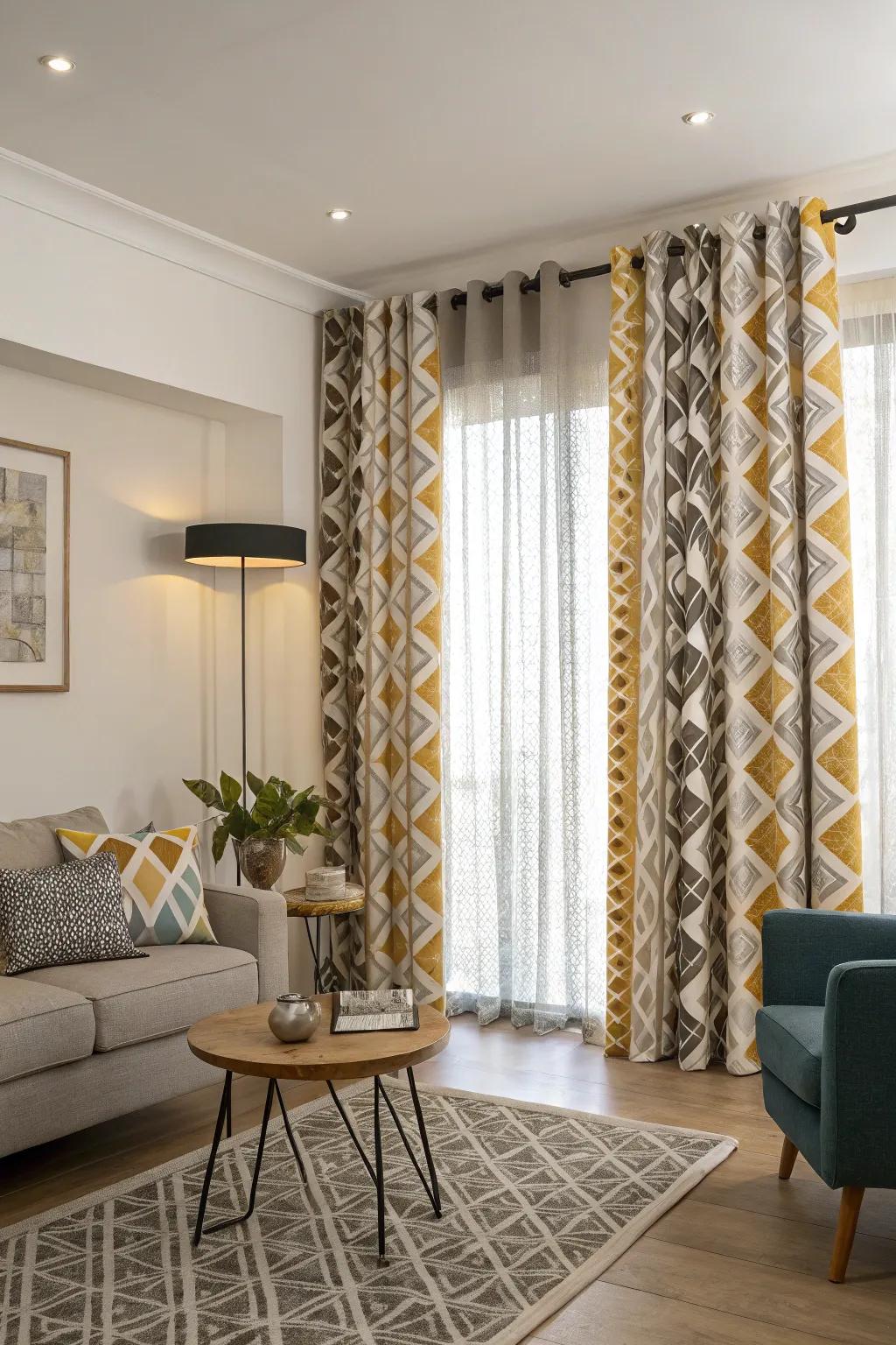 Patterned window coverings bring visual interest to any setting.