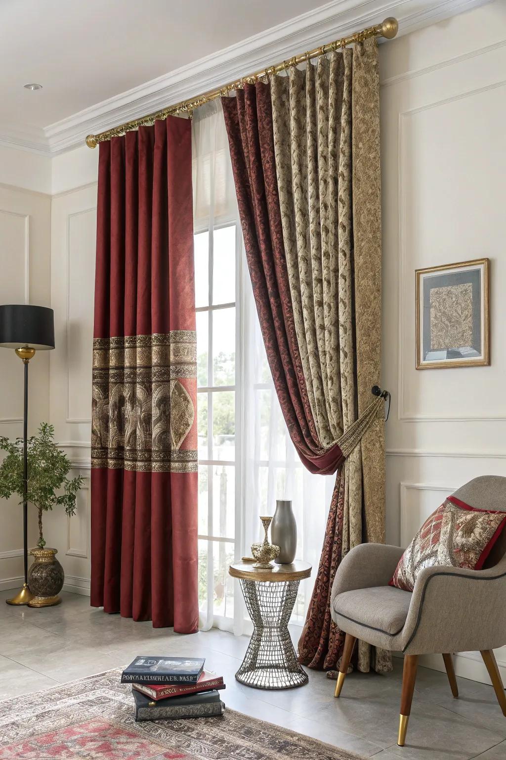 Mixing styles can create a unique and captivating window treatment design.