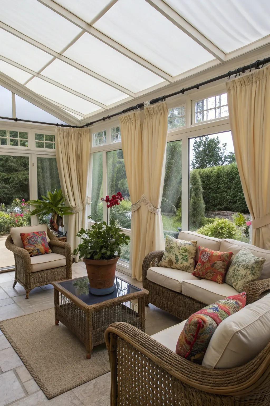 UV-resistant textiles help defend your sunroom furniture from sun damage.
