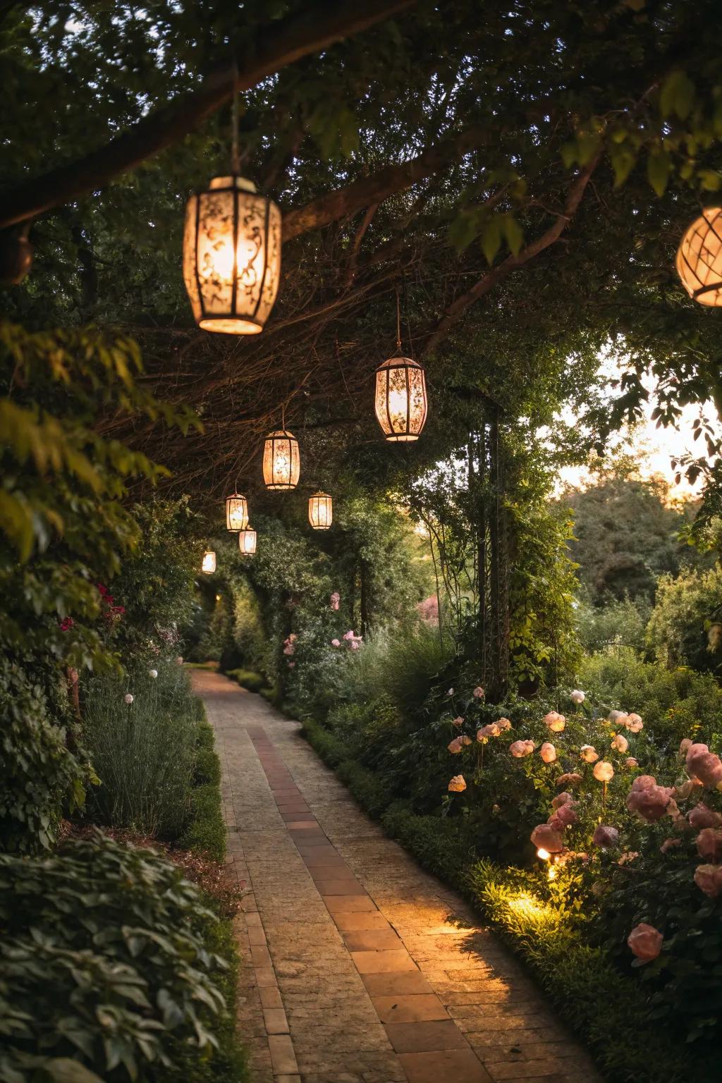 Lights introduce a hint of magic to after-dark garden gatherings.