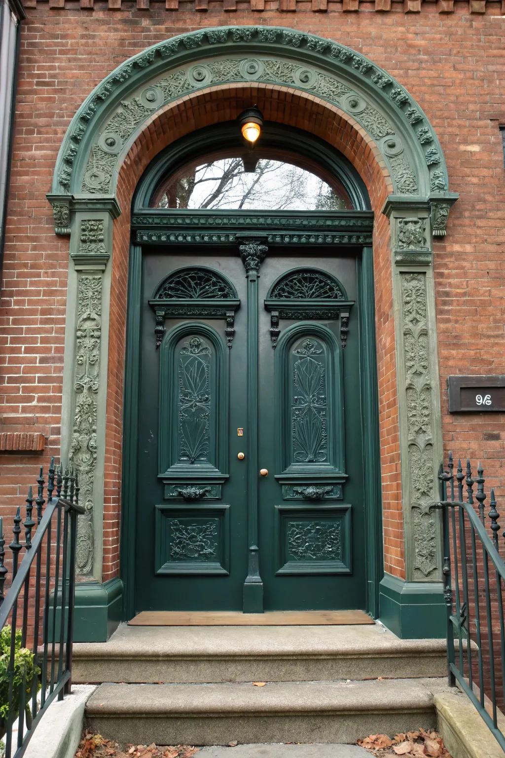 Curved elements beautifully highlight the entrance's structural intricacies.