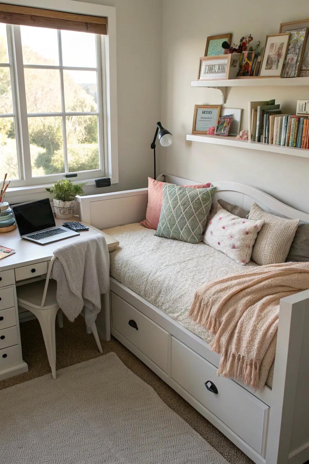 With a daybed in your home office, you can combine work and relaxation.