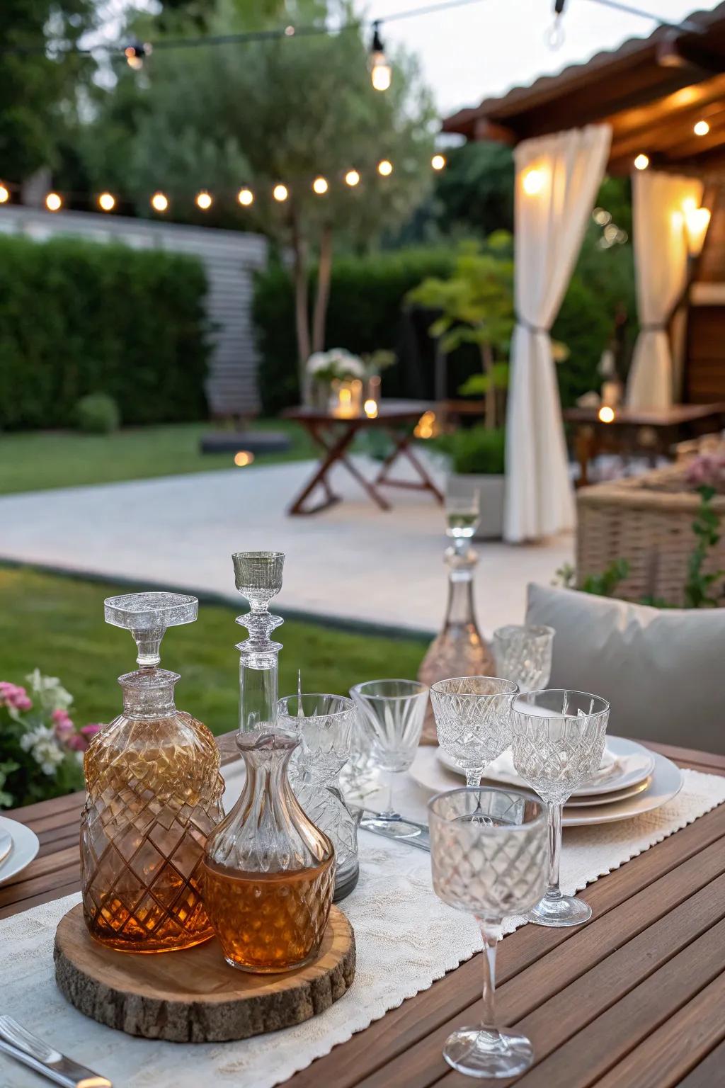 Vessels adding elegance to an open-air table layout.