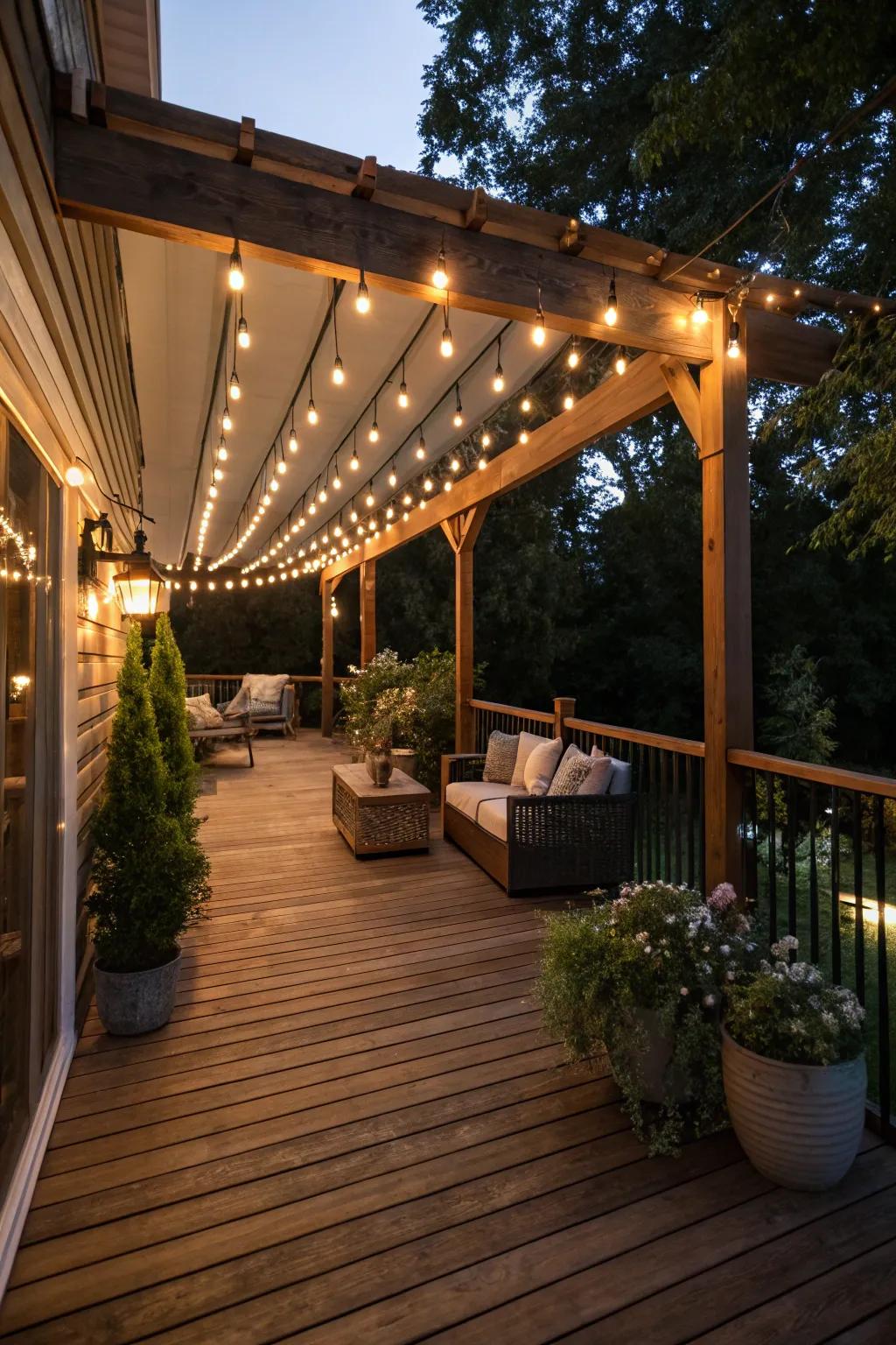 Integrated lighting adds a magical glow to your deck around evening time.