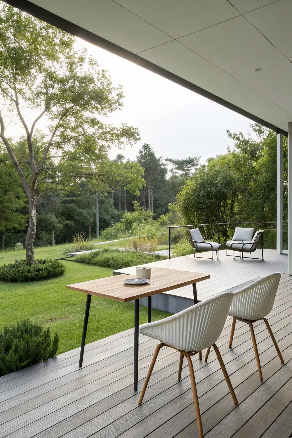 A minimalist deck radiates peace through its pure lines and tranquil setting.