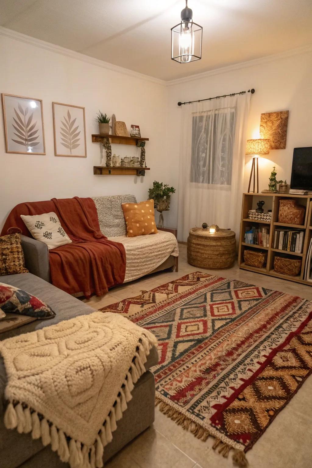 Different textures create a cozy and inviting atmosphere.