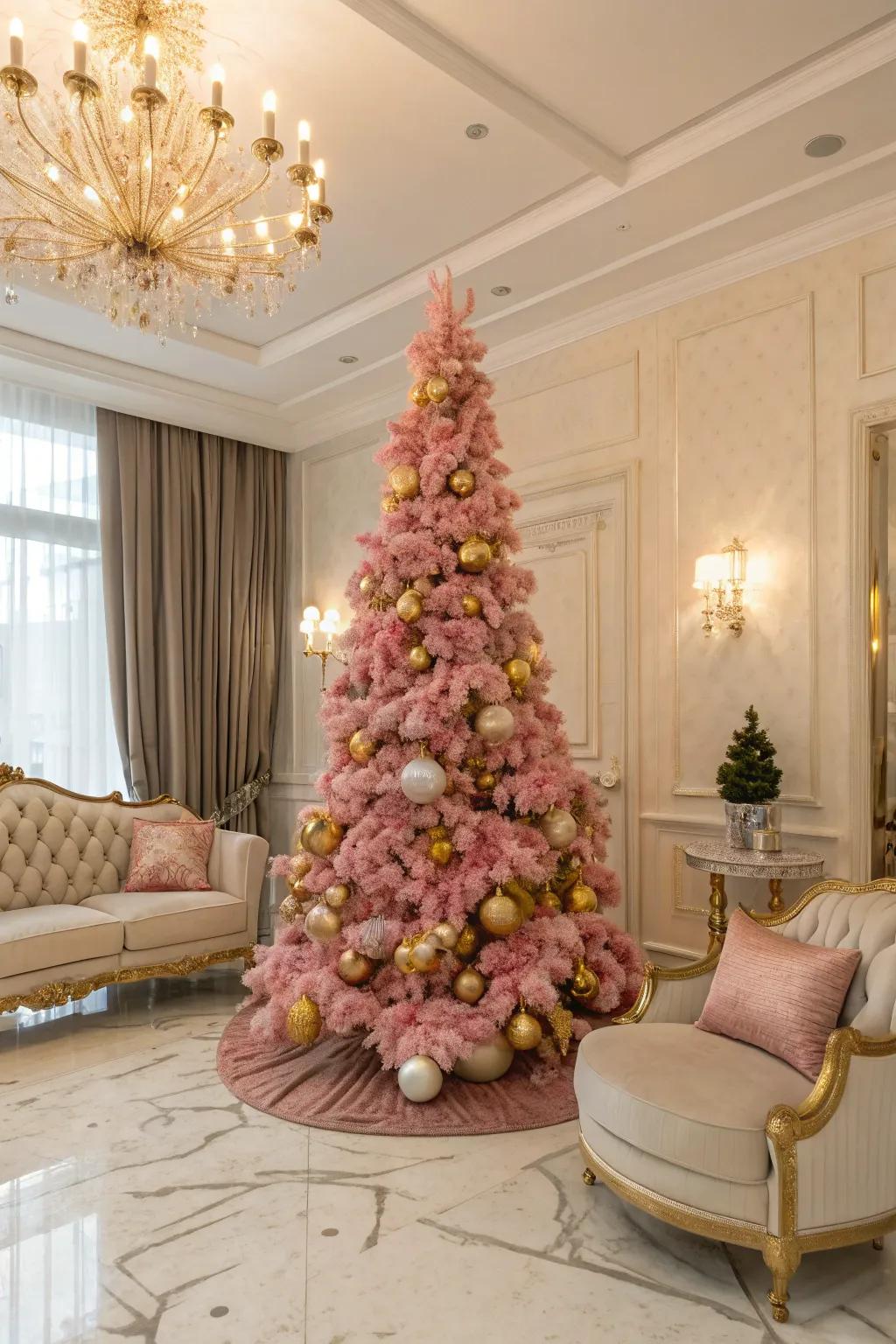 A luxurious pairing of gilded and rose baubles.