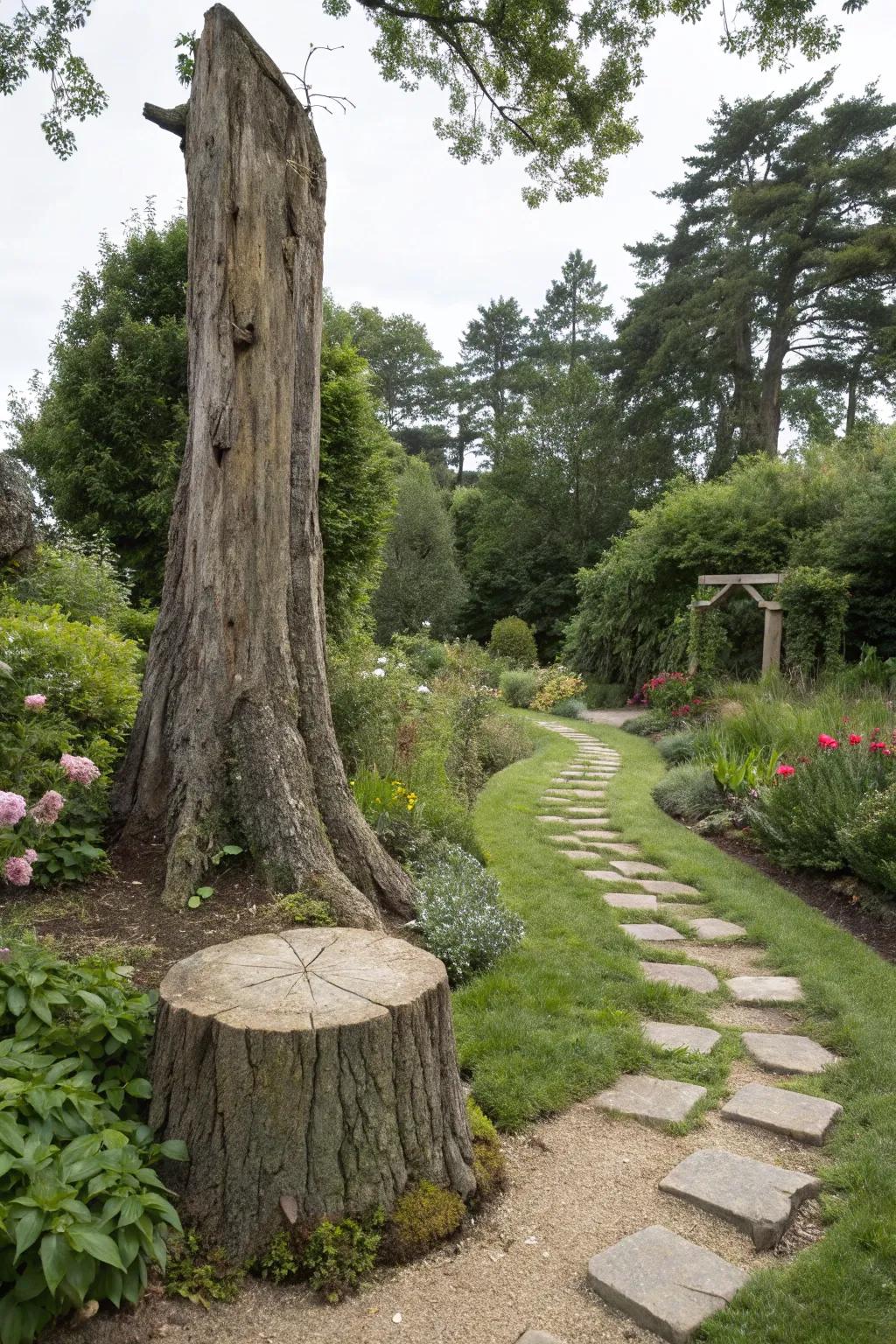 Incorporate your stump into a rustic garden path.