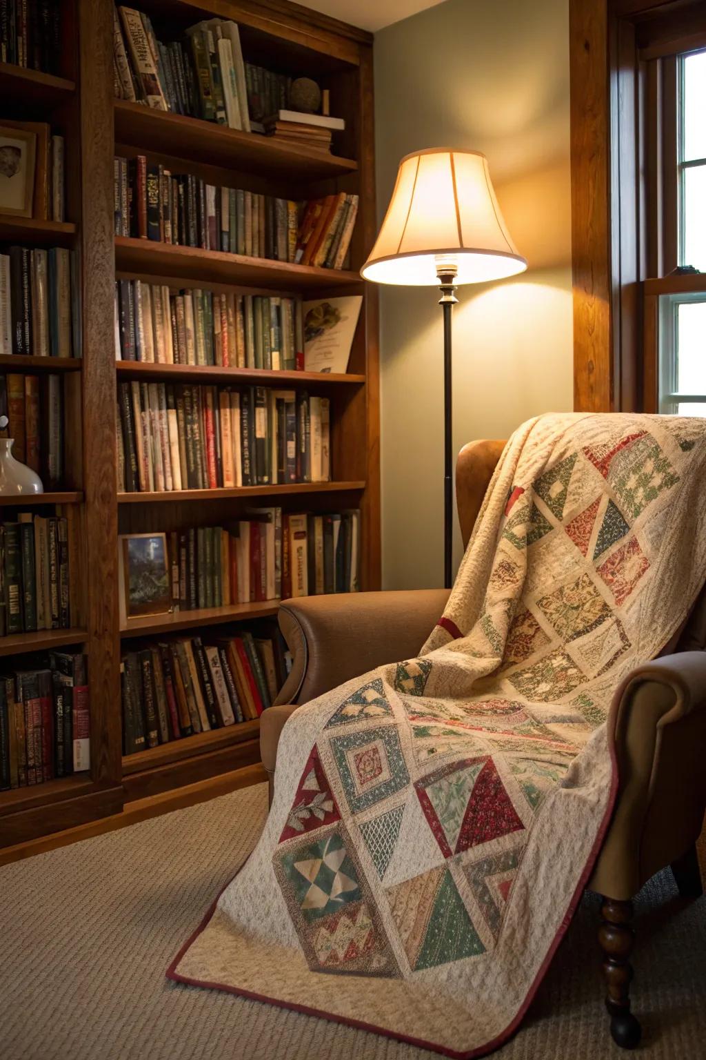 Vintage textiles foster a cozy and inviting ambiance.