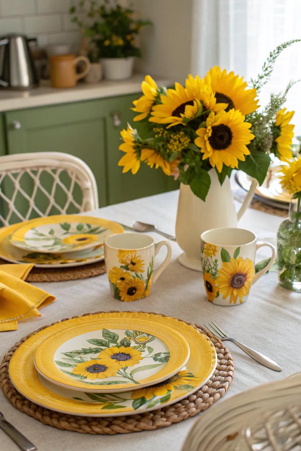 Tableware featuring sunflowers infuses a sense of joy into every meal.