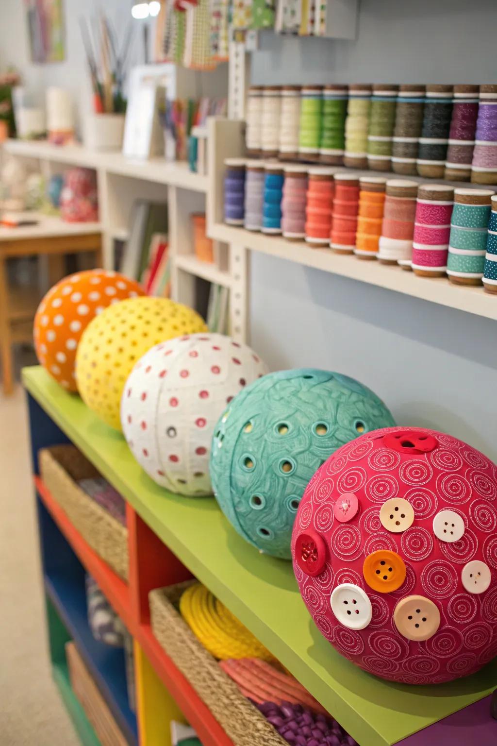 Fastener-covered spheres adding a lively detail