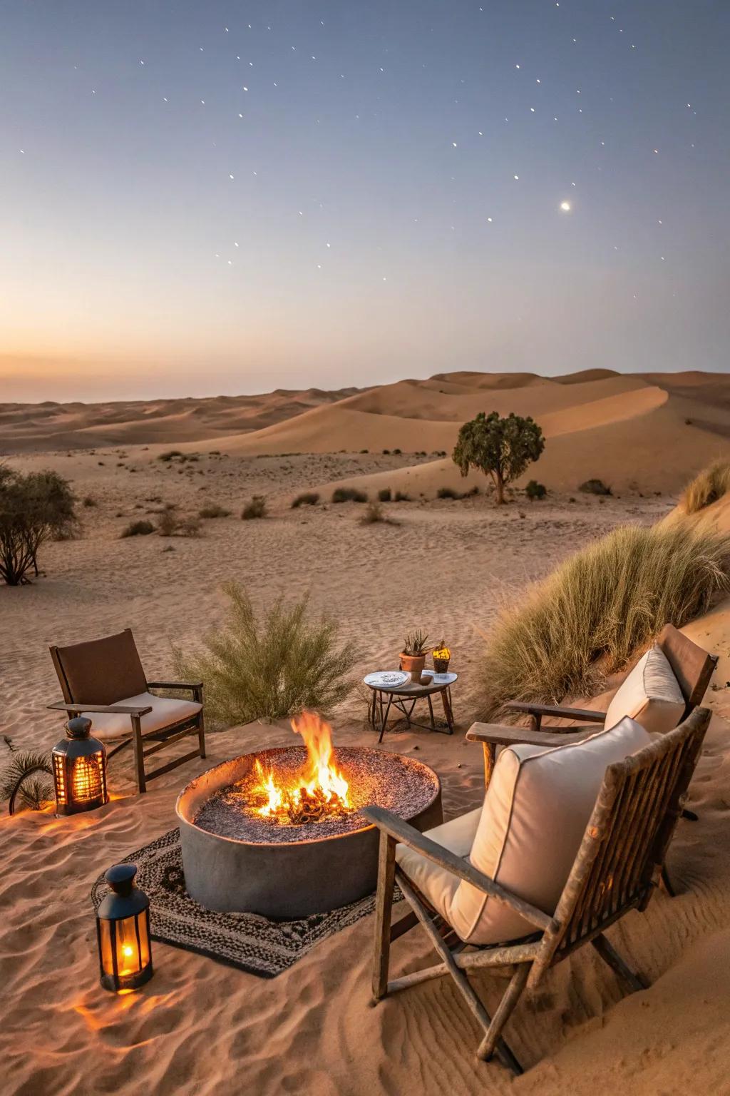 A cozy and inviting outdoor living space perfect for relaxation in the desert.