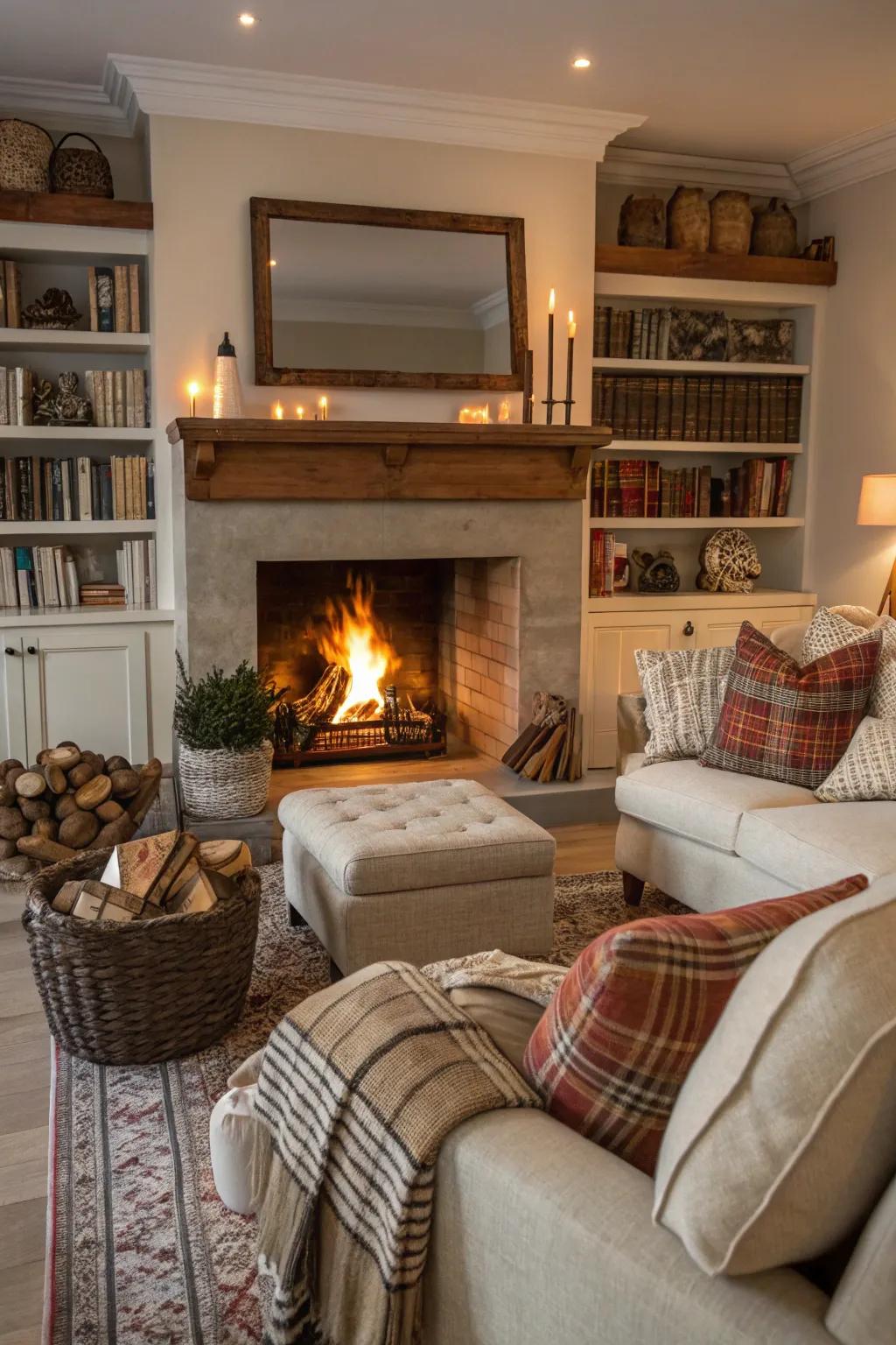 A cozy fireplace corner that's impeccable for relaxing and socializing.