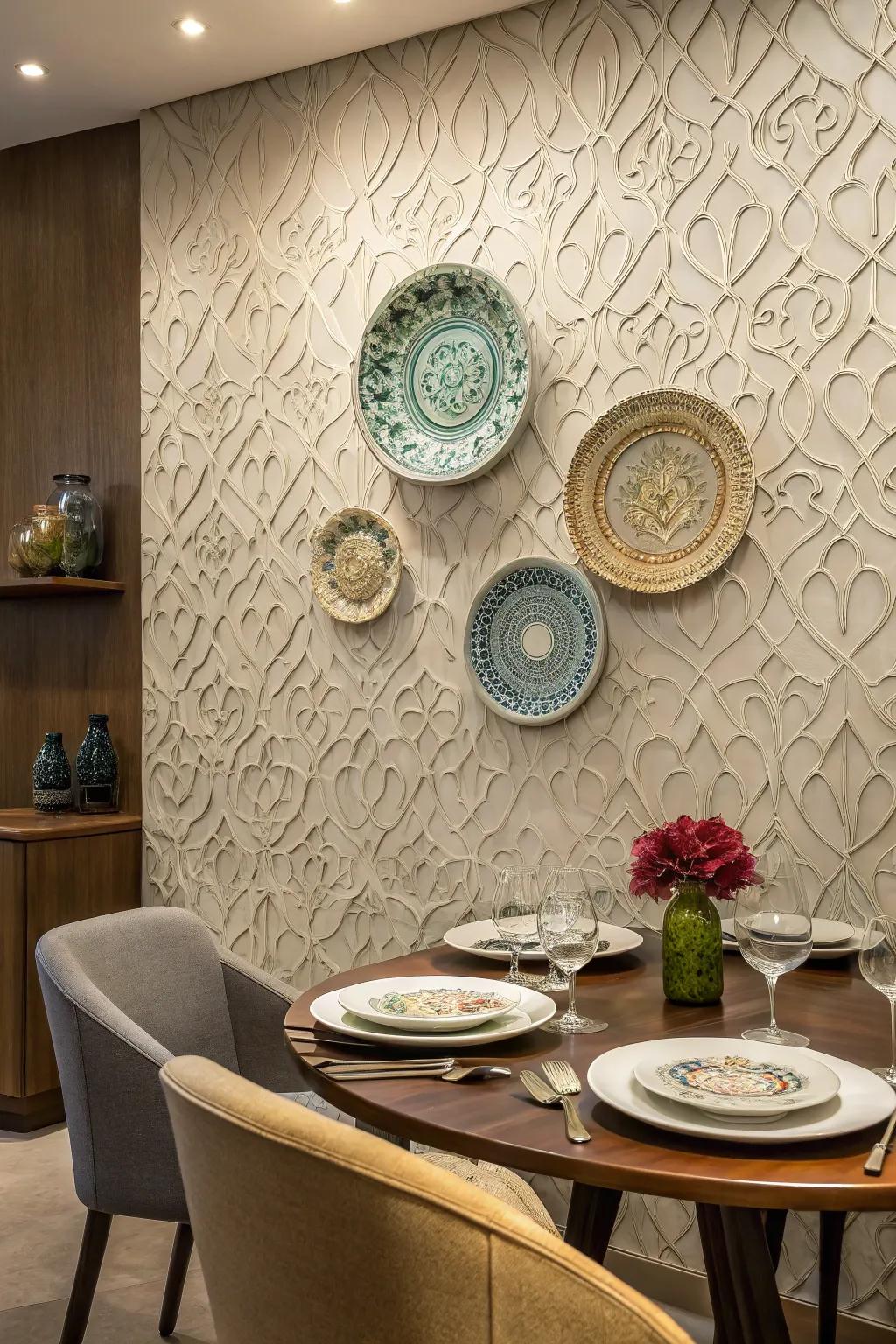 Textured walls enhance dimension and appeal to plate displays.