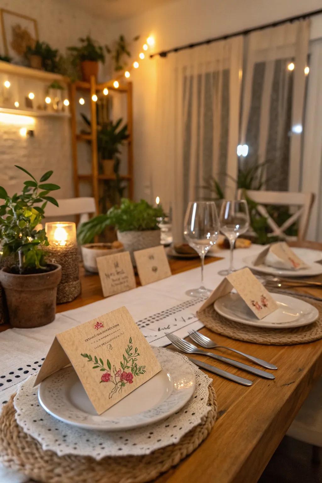 Custom-made seating cards add a distinctive touch to your table.