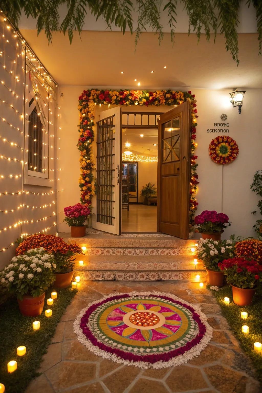 A vibrant entryway sets a celebratory tone.