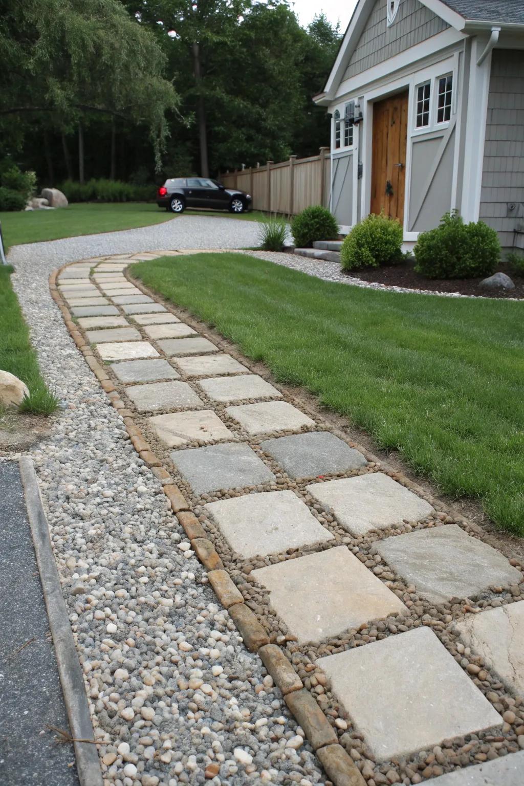 Mixed materials can give your driveway a custom and unique look.