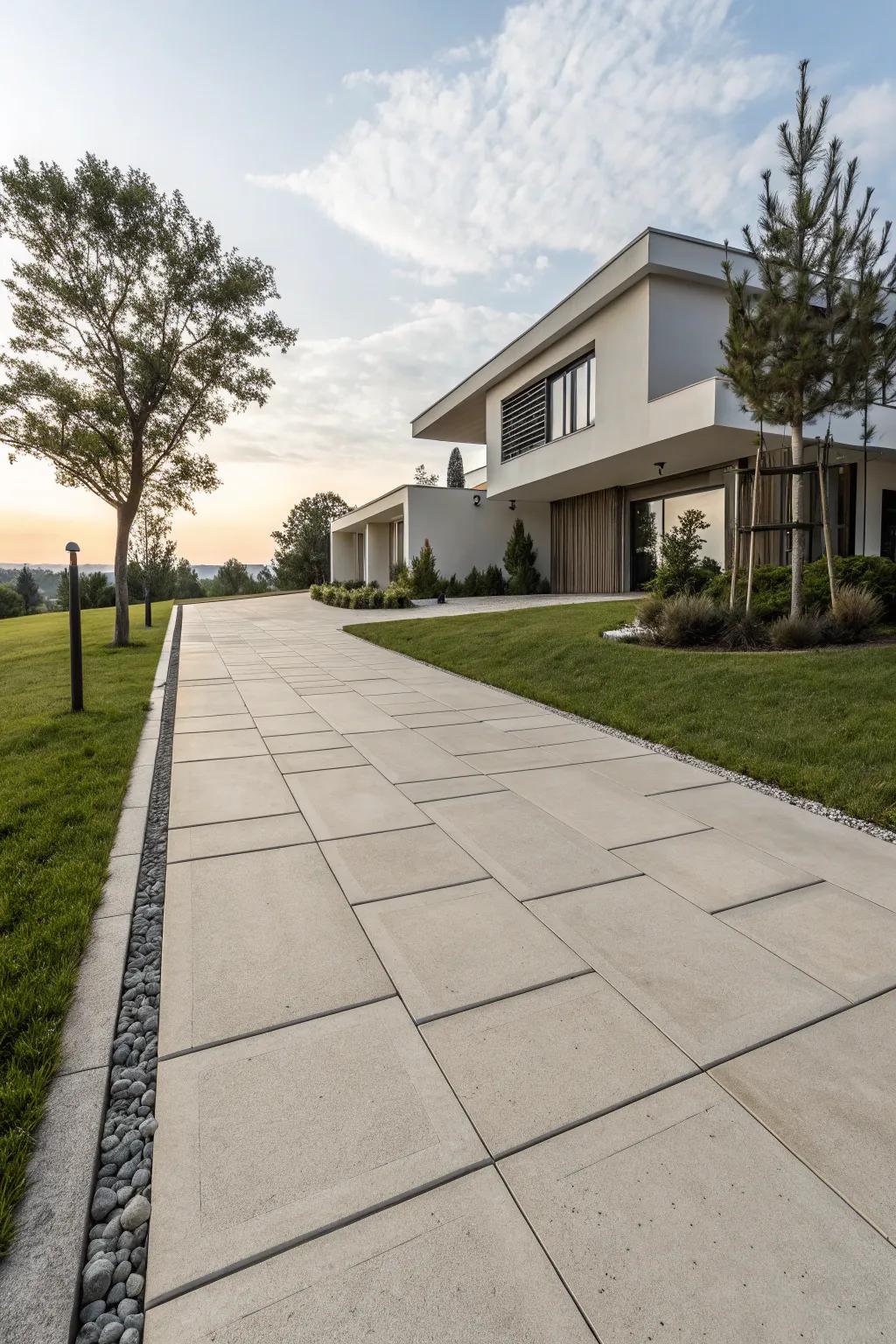 Simple lines offer a sleek and modern driveway design.