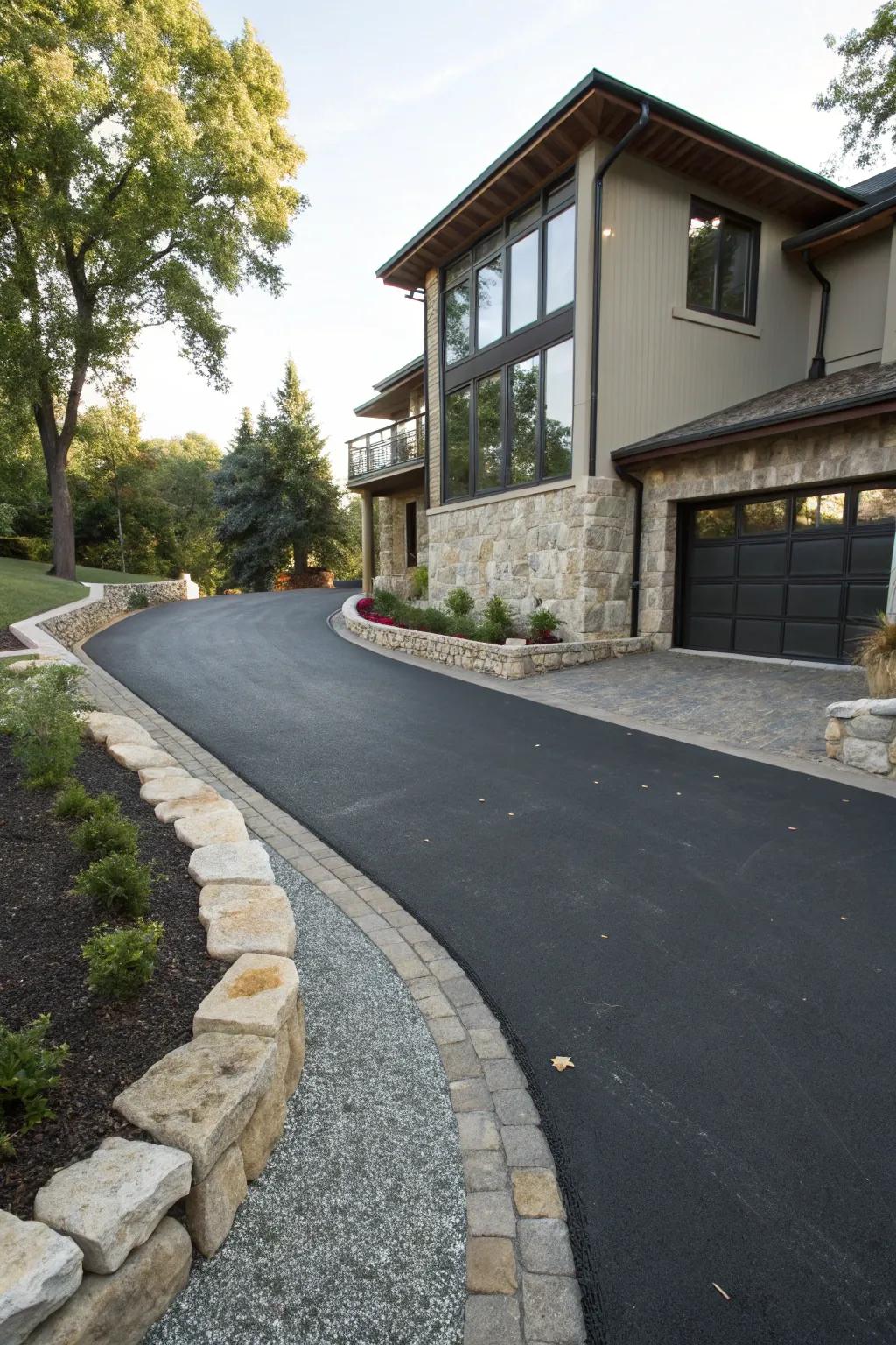 An asphalt driveway enhanced with decorative borders.