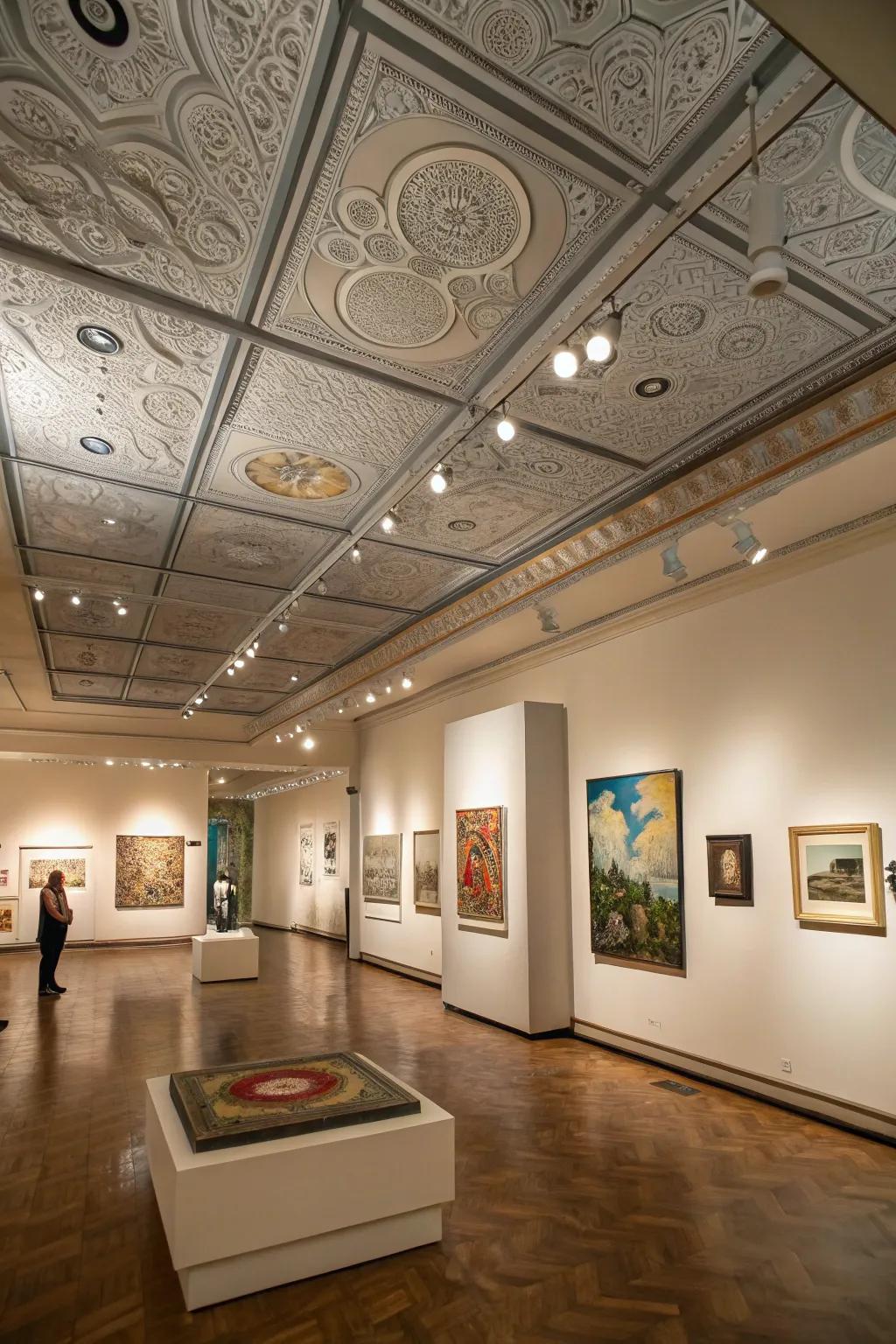 Show off ingenuity using artistic ceiling squares.