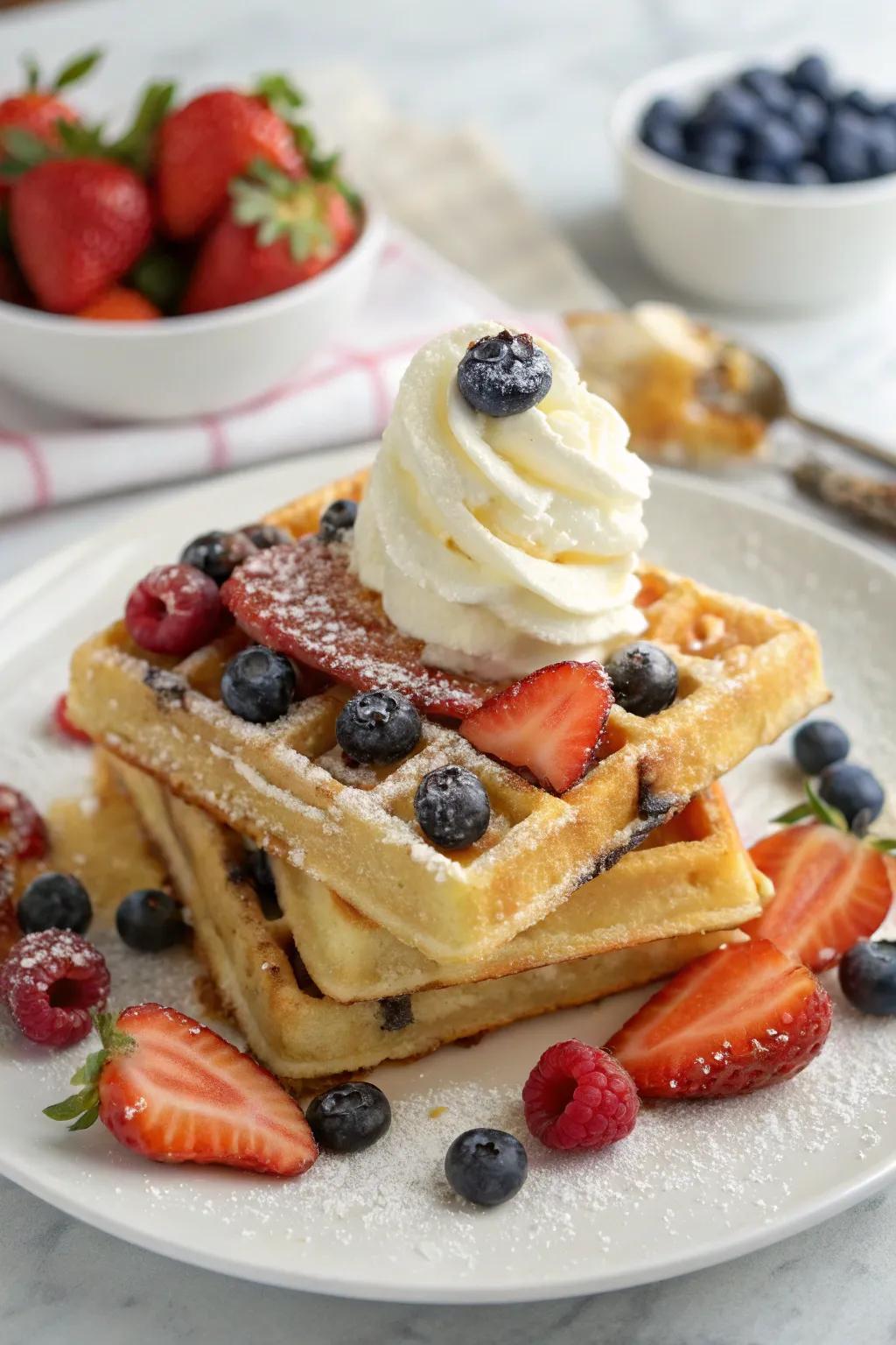 Fruity waffles that are both visually stunning and delicious.