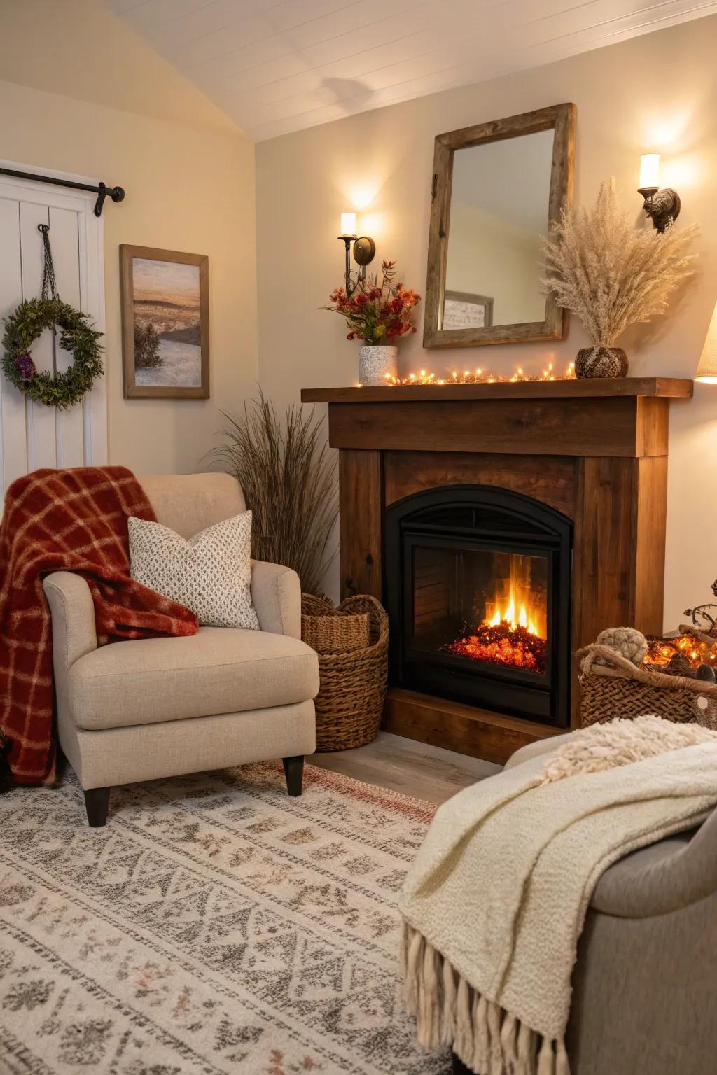 A cozy nook designed for relaxation and warmth.