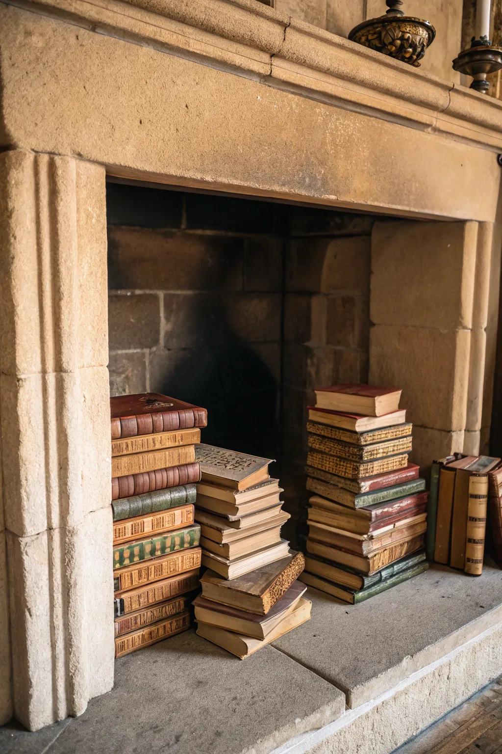 Turn your fireplace into a literary haven with your favorite books.