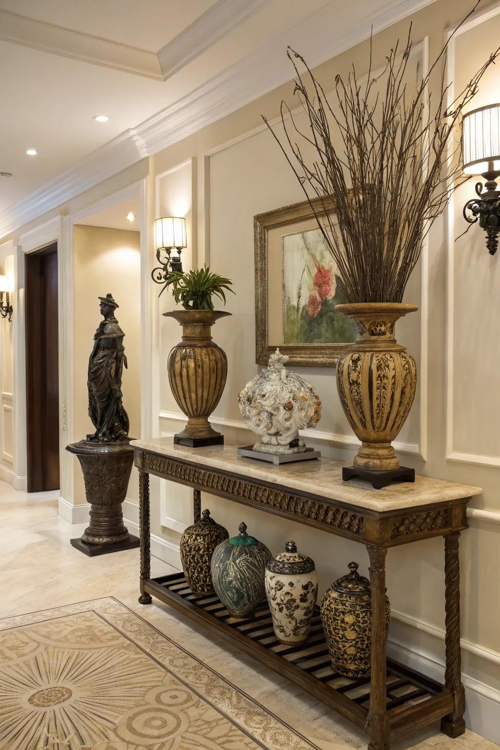 Creative accents enrich the entrance with dimension and personality.